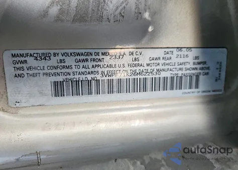 2006 Volkswagen Jetta Value из США, поврежденный, VIN 3VWPF71K26M622530